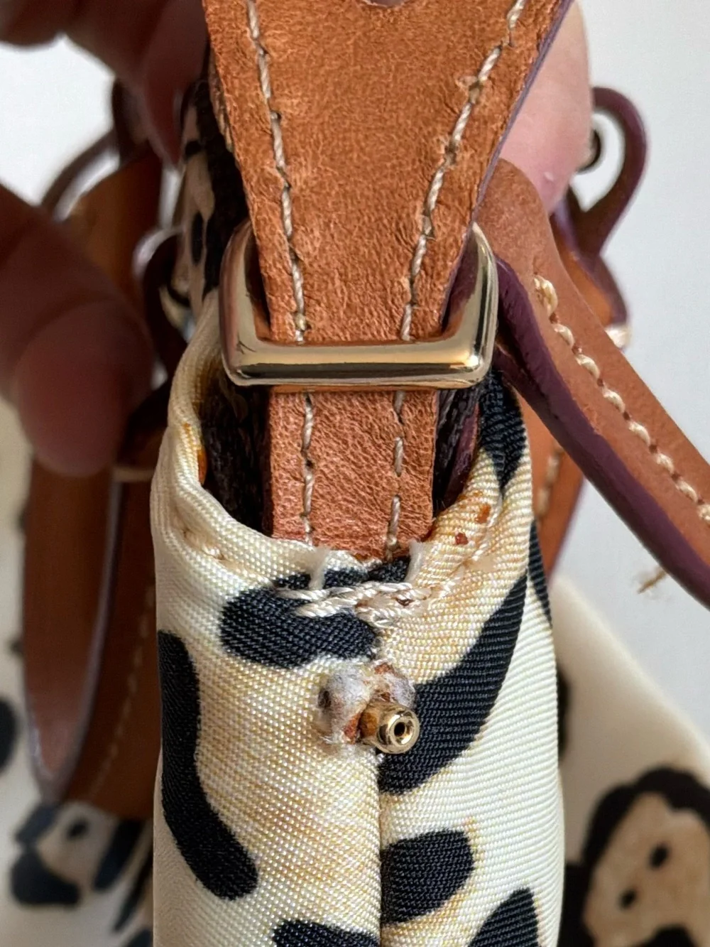 Dooney & Bourke Leopard Print Nylon Satchel Crossbody Bag Leather Trim Tan White